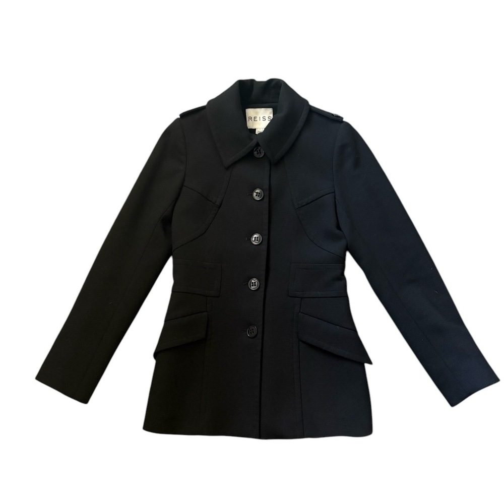Reiss Ava Classic Wool Blend Peacoat/Blazer Black Size Small